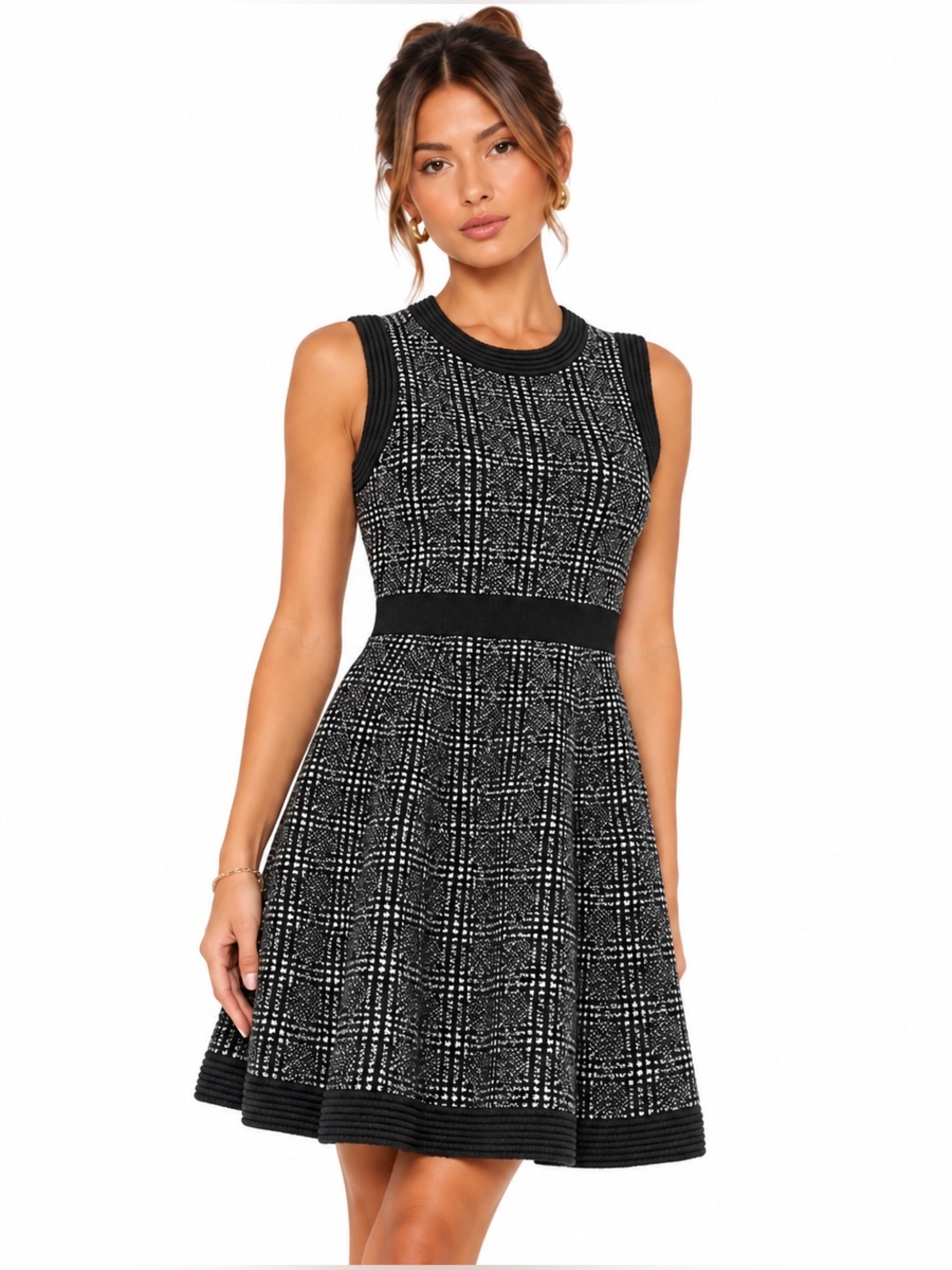 Kate Spade Out West Black White Wool Blend Fit Flare Dress XS NWOT